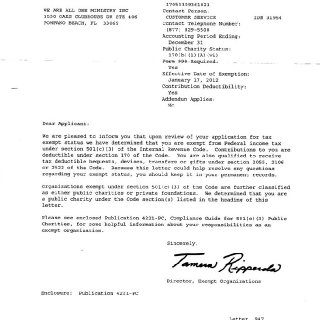 NON PROFIT 501 (C) (3) DOCUMENT